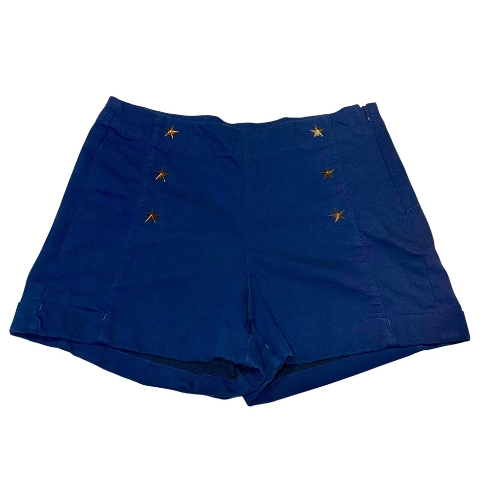 Wonder Woman Navy Blue Sailor Shorts Gold Star Studs High Waisted Cuffed Hem M